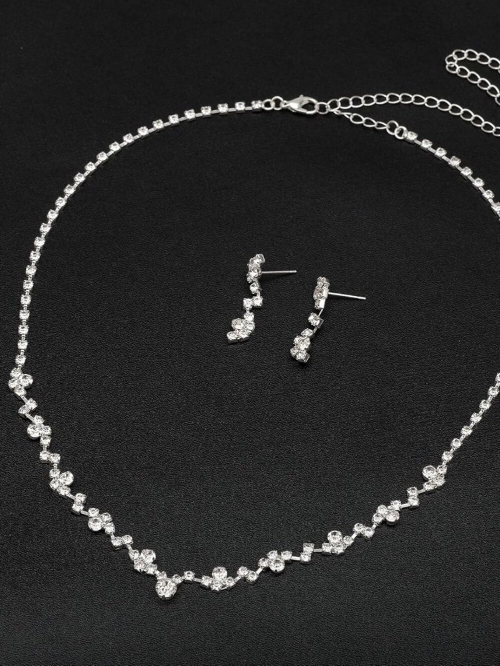 Elegant Bridal Crystal Jewelry Set — Silver-Plated Necklace, Earrings & Bracelet - Picture 3 of 6